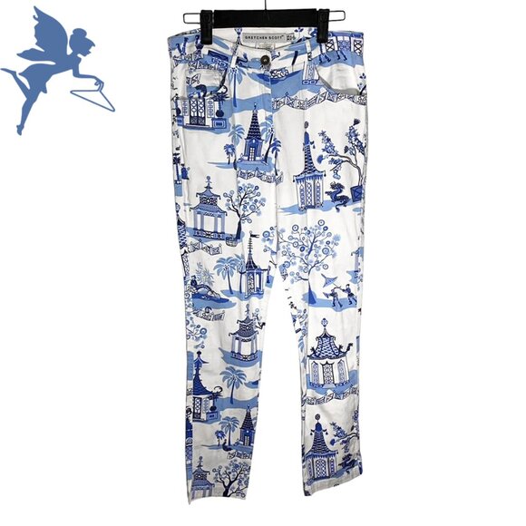 Gretchen Scott Designs Pants - GRETCHEN SCOTT Pagoda Paradise Chinoisserie Print Stretch Pants